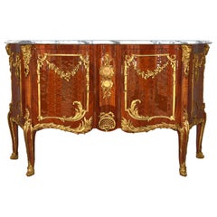 Vintage Transition Style Sideboard with Marquetry Inlaid and Gilt Bronze
