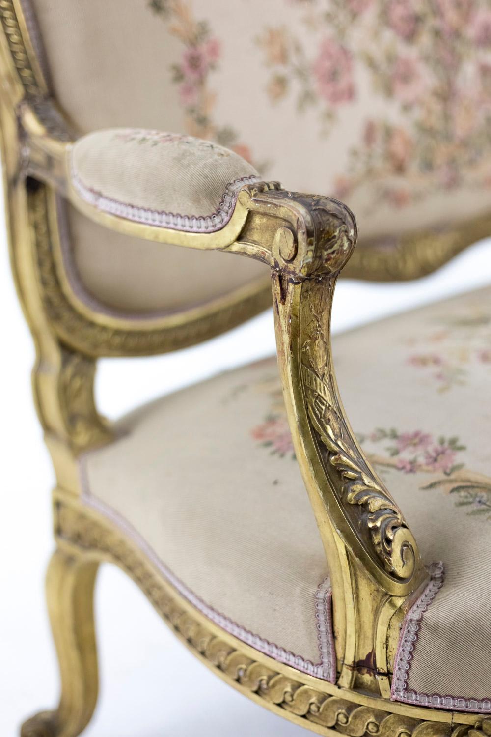 Transition Style Sofa in Giltwood and Tapestry, circa 1880 3