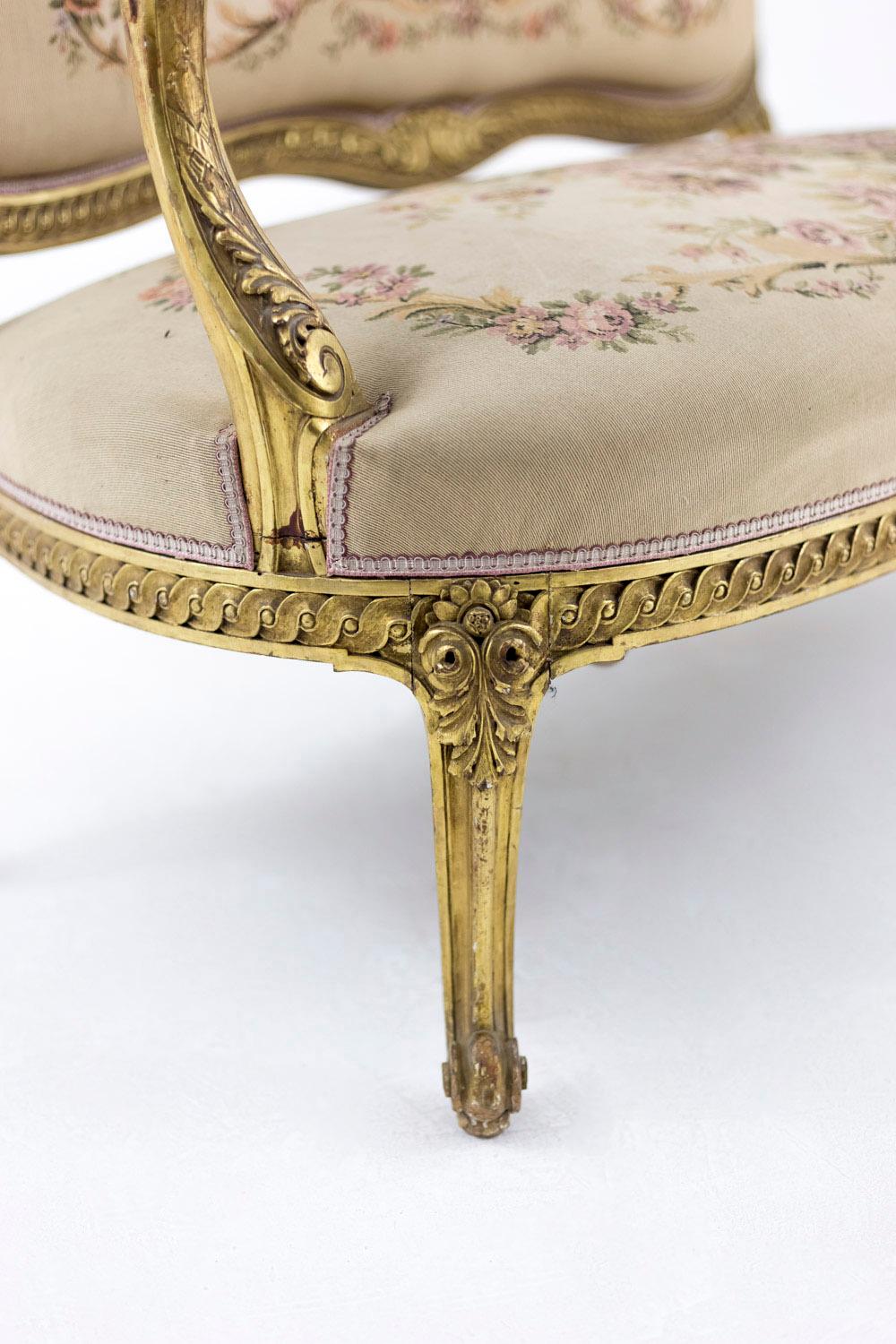Transition Style Sofa in Giltwood and Tapestry, circa 1880 4