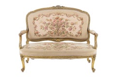Transition Style Sofa in Giltwood and Tapestry, circa 1880