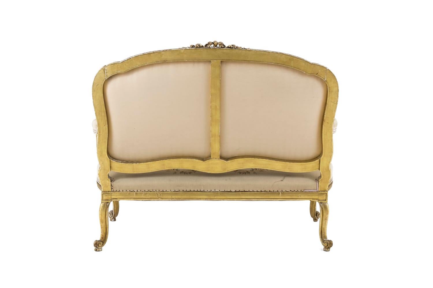 Louis XVI Transition Style Sofa in Giltwood and Tapestry, circa 1880