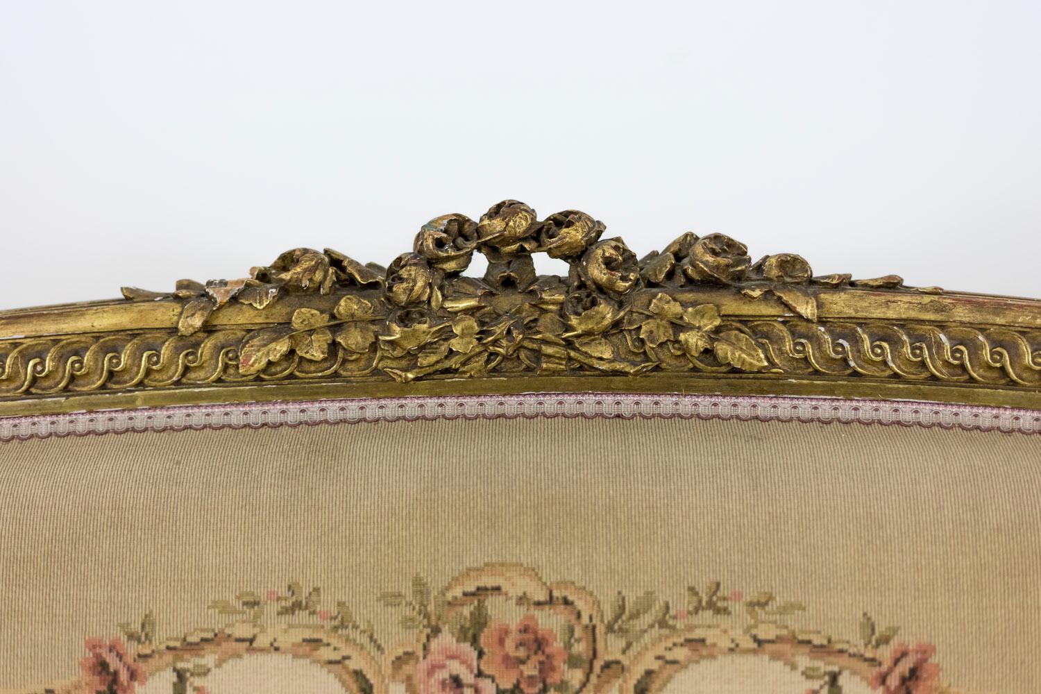 Transition Style Sofa in Giltwood and Tapestry, circa 1880 1