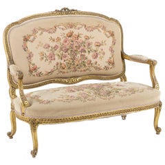 Canapé de style Transition en bois doré et tapisserie:: vers 1880
