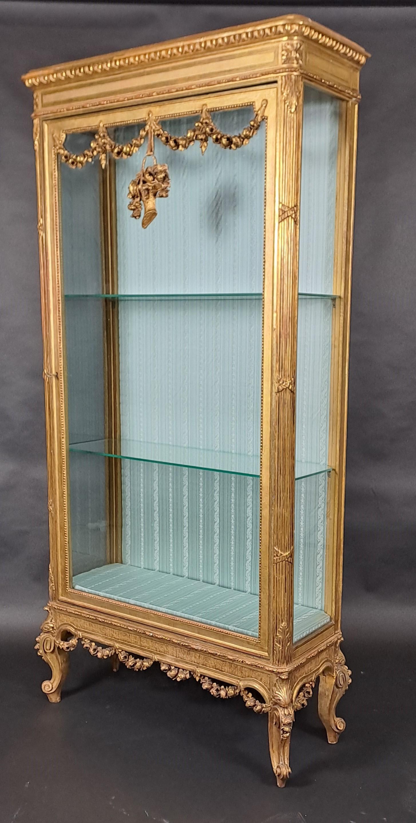 Gilt Transition Style Vitrine In Golden Wood From The 19th Century For Sale
