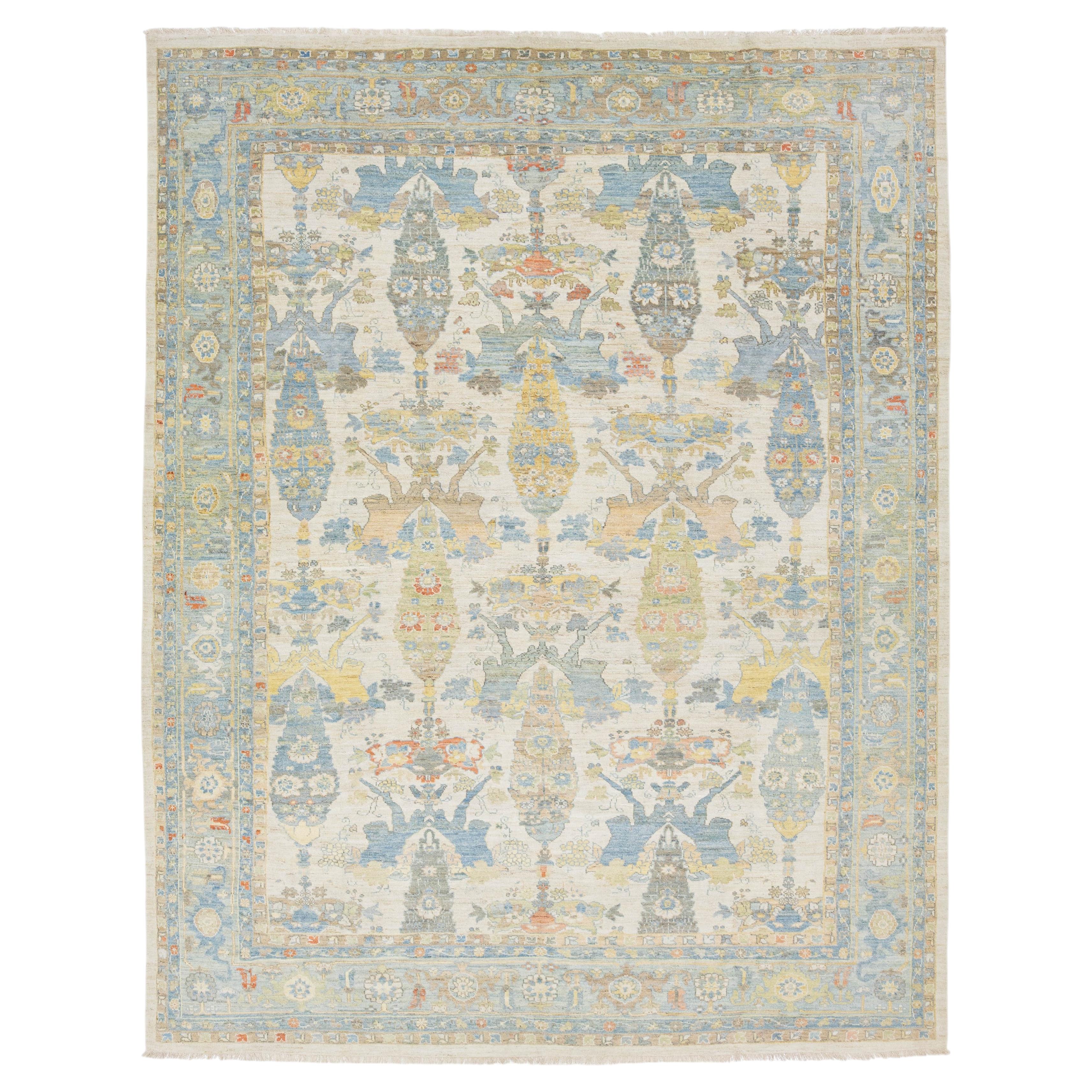 Transitional Aesthetic Modern Sultanabad Rug – Hand-Knotted Wool – Muted Ivory