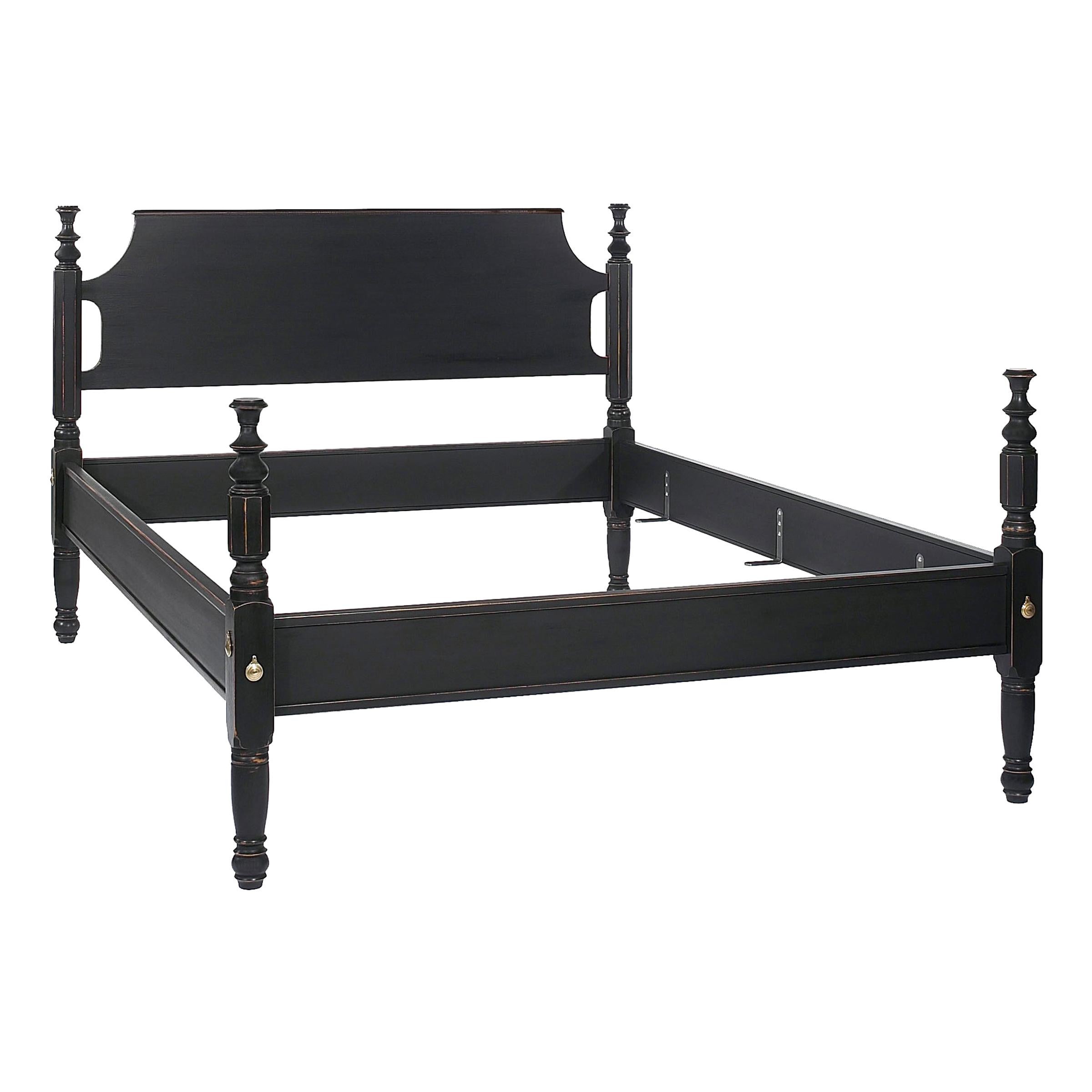 Queen Antiqued Black Maple Four Poster Bed with Wear by Scott James Furniture For Sale