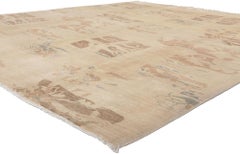 Tapis indien transitionnel de style expressionniste moderne, couleurs neutres