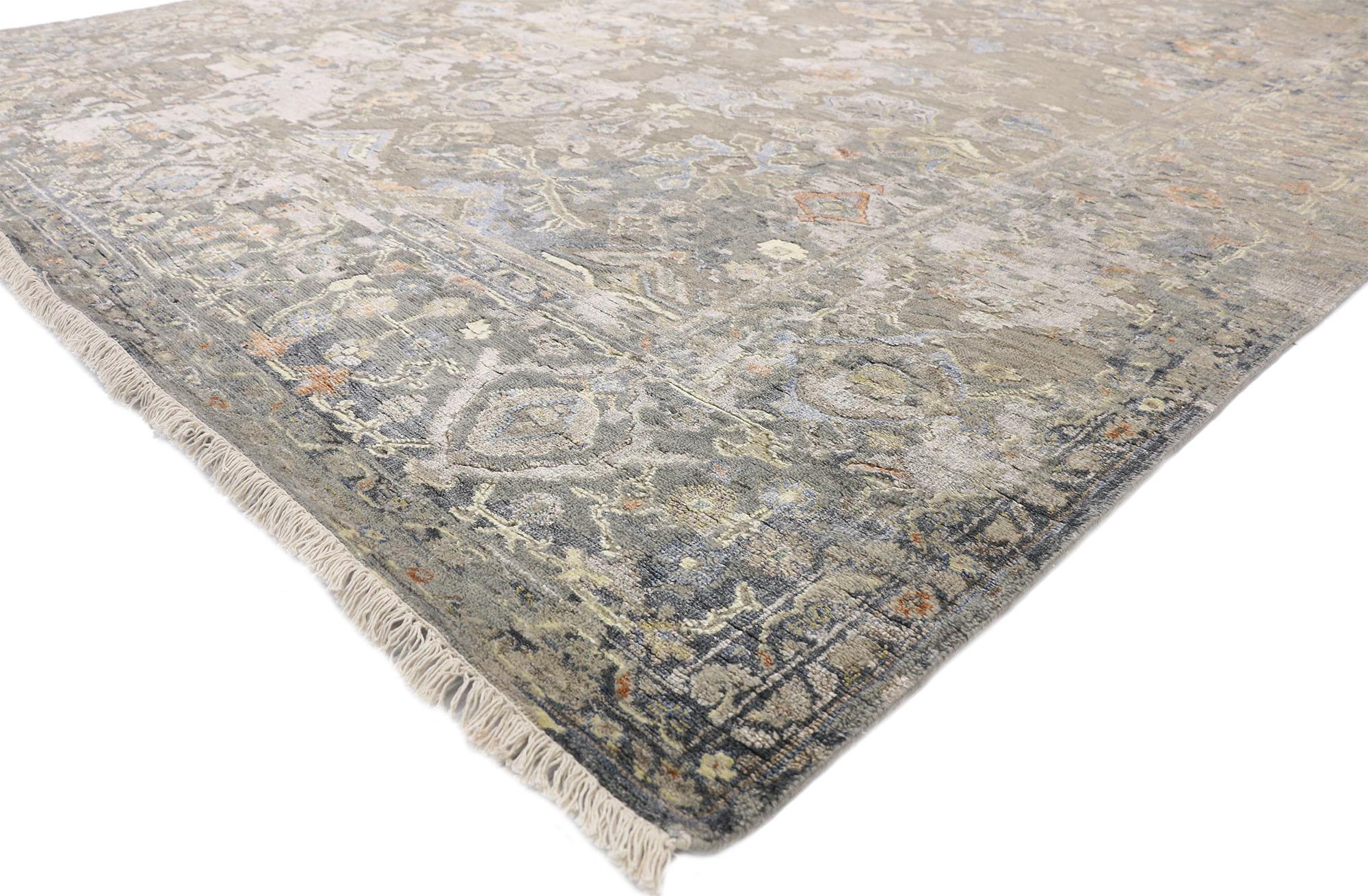 30405, transitional area rug with Oushak pattern and chinoiserie style. Among the most coveted by style houses, contemporary Oushak Rugs embody relaxed elegance in soft neutral, pastel colors. This transitional area rug with a traditional Oushak