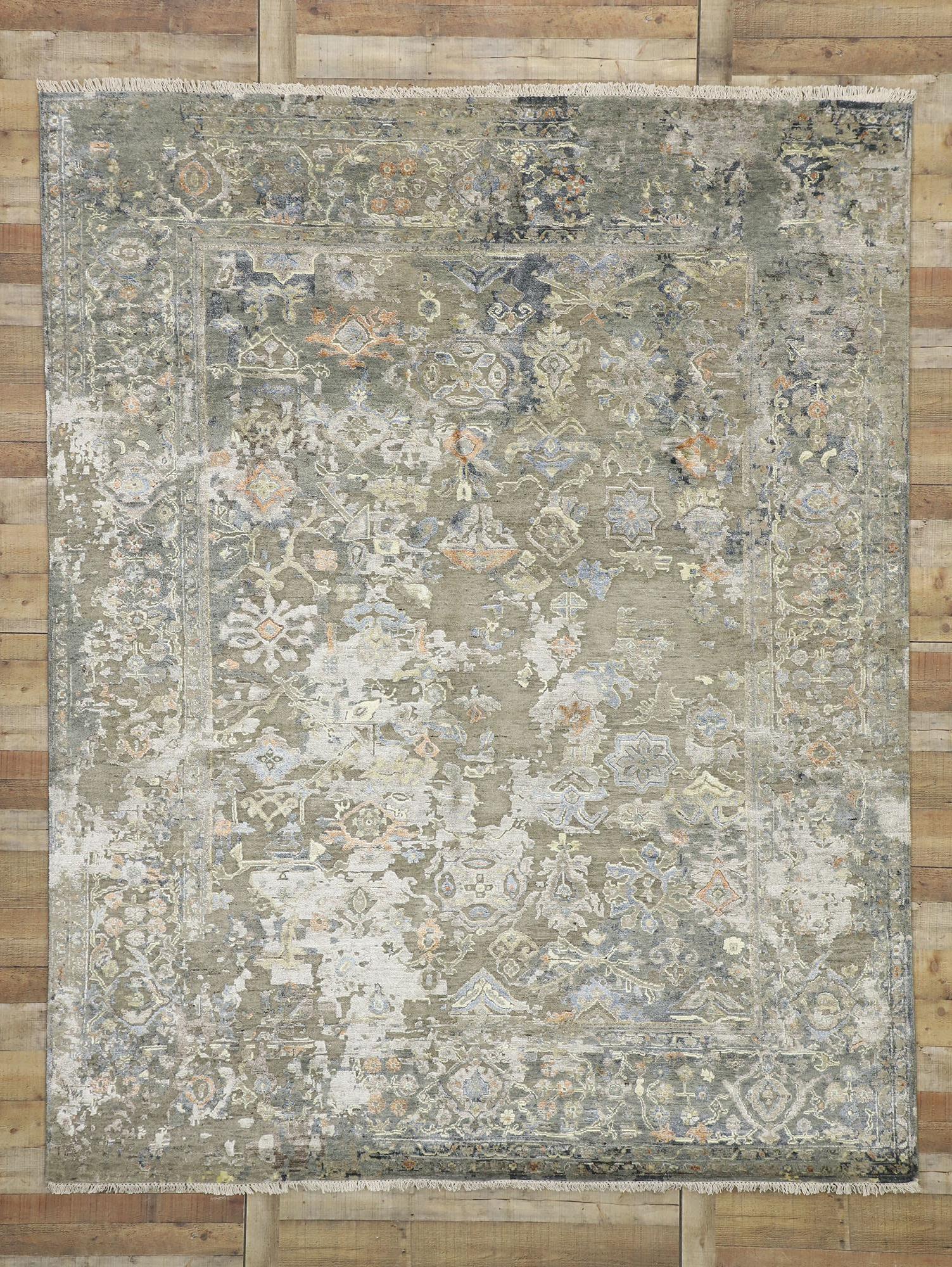 Transitional Area Rug with Oushak Pattern and Chinoiserie Style 1