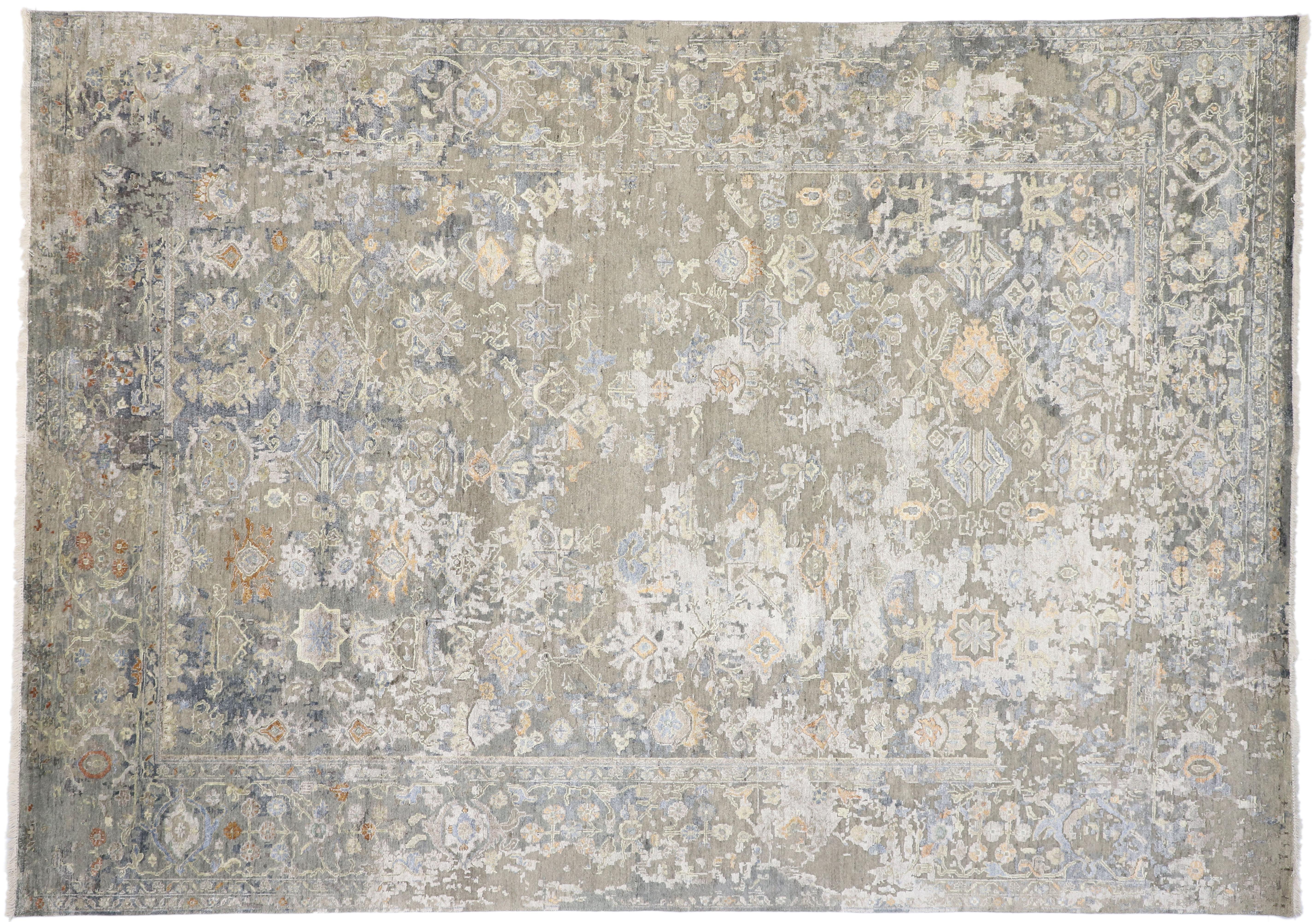 Wool New Transitional Area Rug with Oushak Pattern and Transitional Bungalow Style For Sale