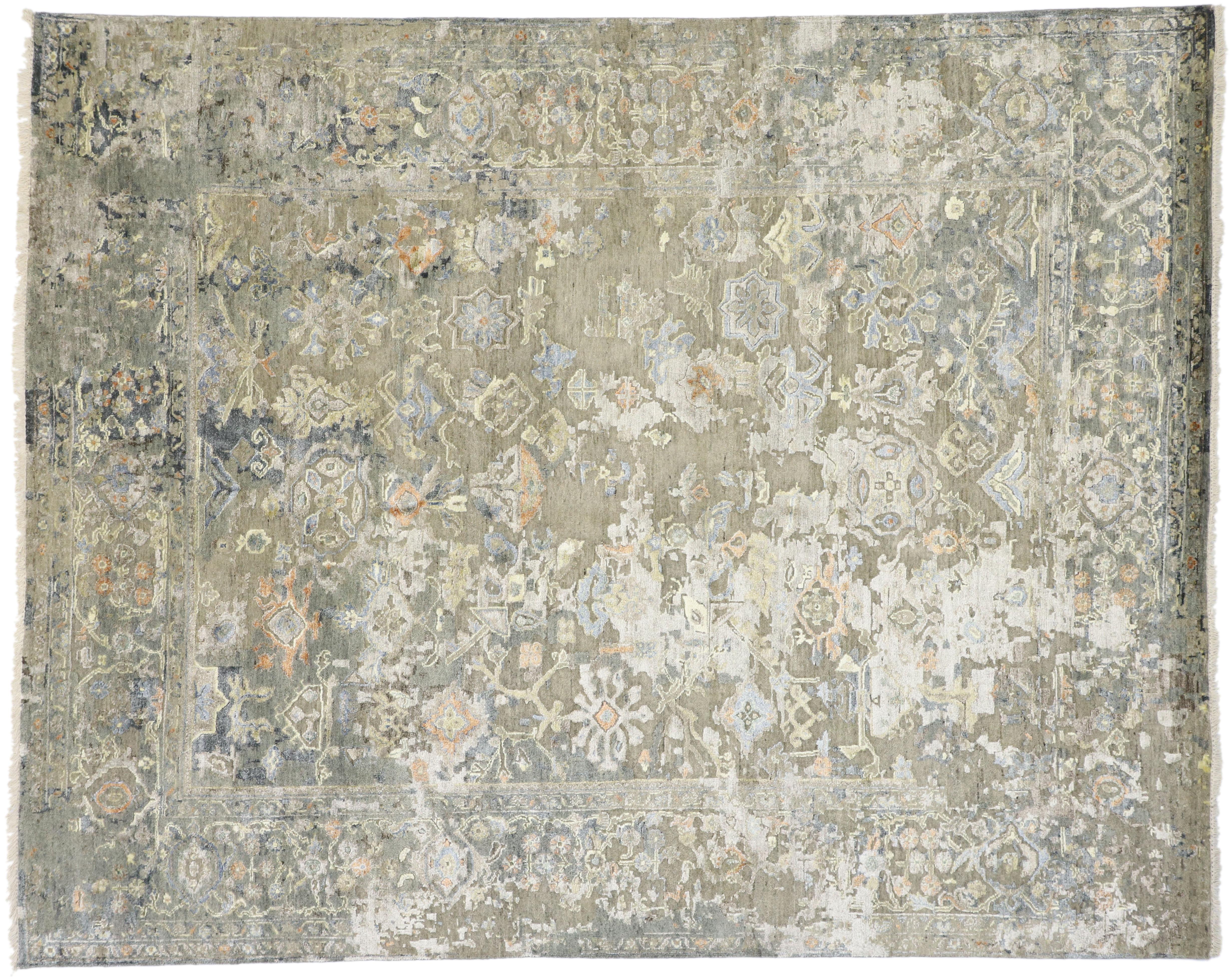 Transitional Area Rug with Oushak Pattern and Chinoiserie Style 2