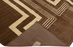 Transitional Art Deco Style Brown Handmade Designed Wool Rug by Apadana