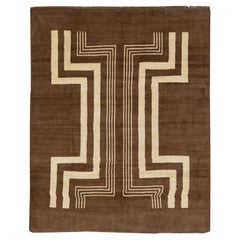 Transitional Art Deco Style Brown Handmade Designed Wool Rug by Apadana