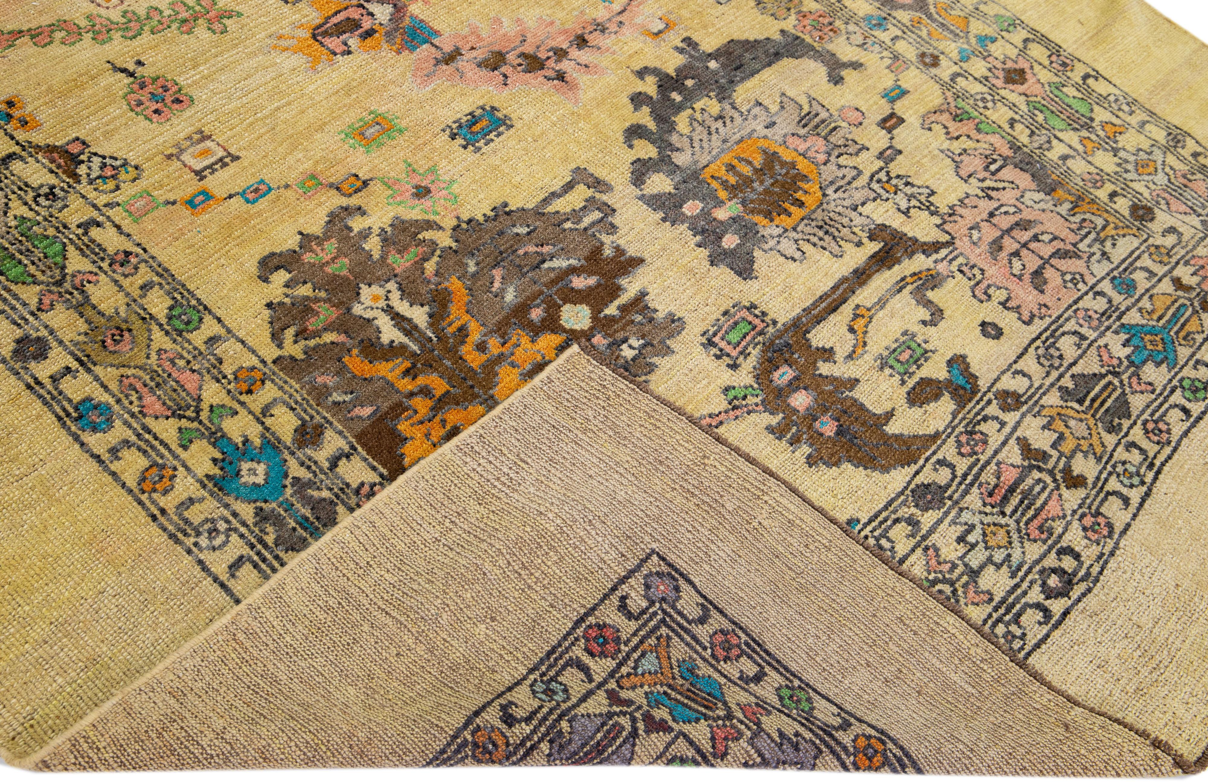 This Beautiful Modern Art Deco handmade wool rug makes part of our Northwest collection and features a tan color field and multicolor accents in a gorgeous floral motif.

This rug measures: 7'1