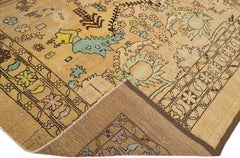Transitional Art Deco Style Handmade Tan & Brown Square Wool Rug by Apadana