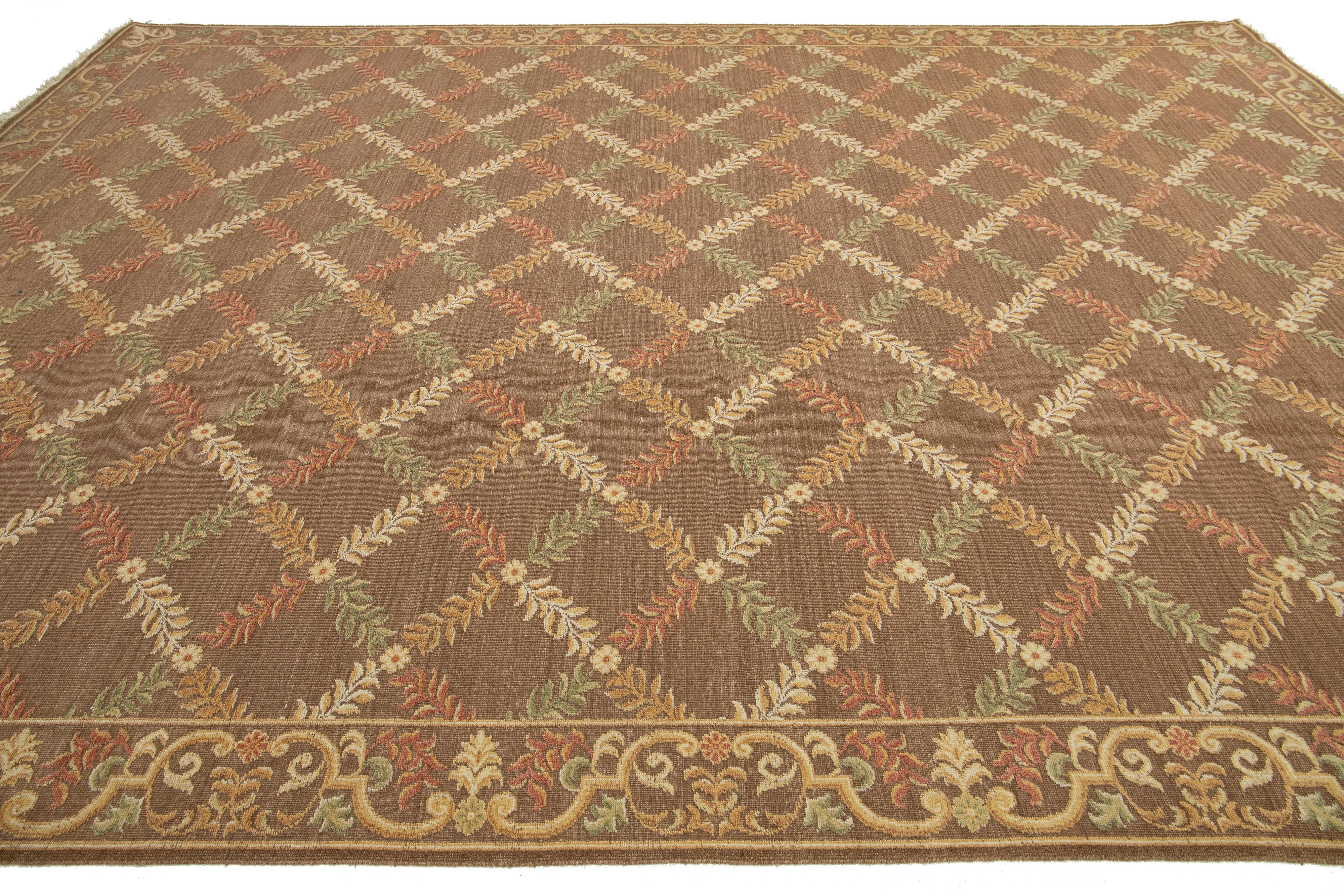 Transitional Basserabian Flatweave Brown Wool Rug With French Design For Sale 3