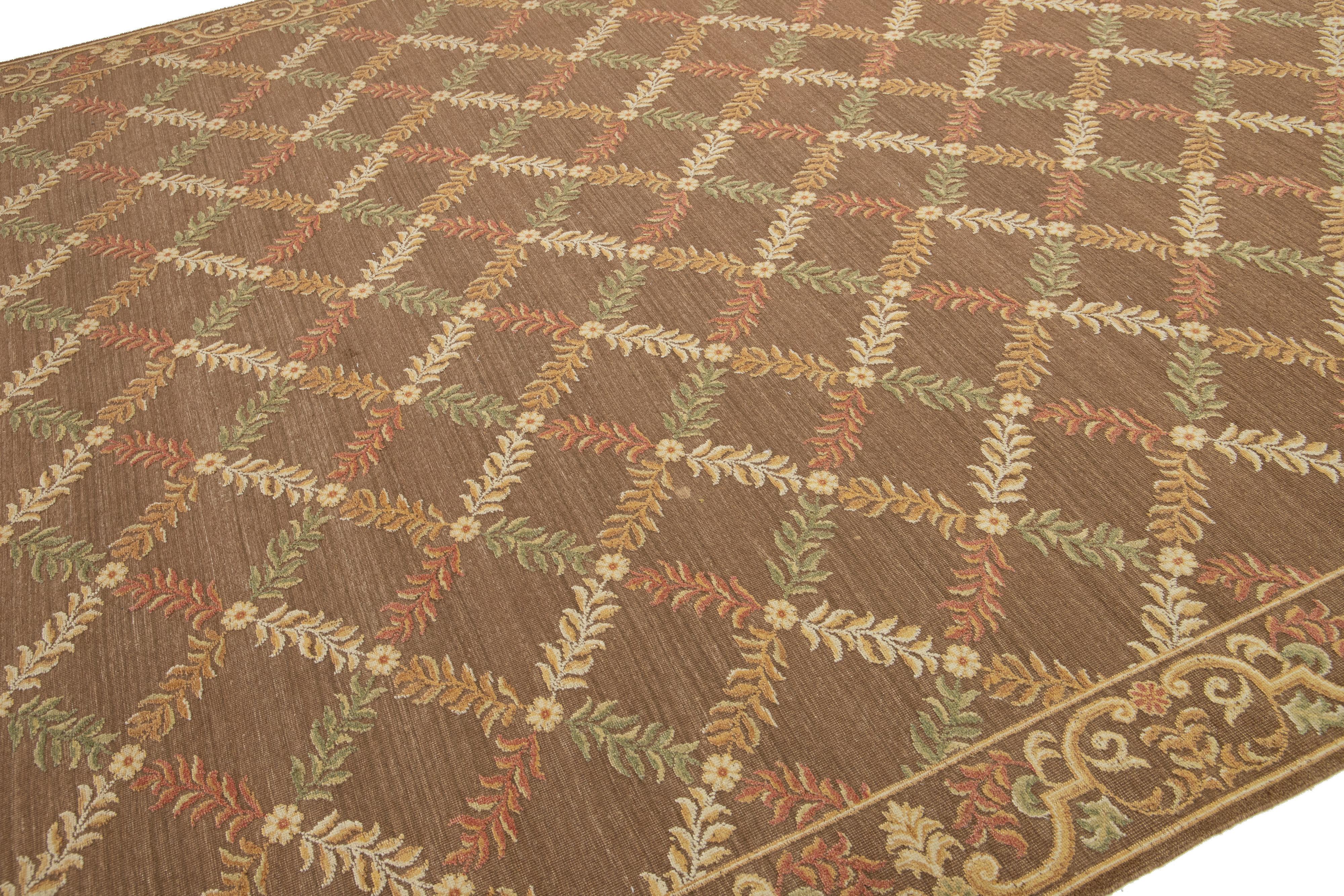 Transitional Basserabian Flatweave Brown Wool Rug With French Design For Sale 4