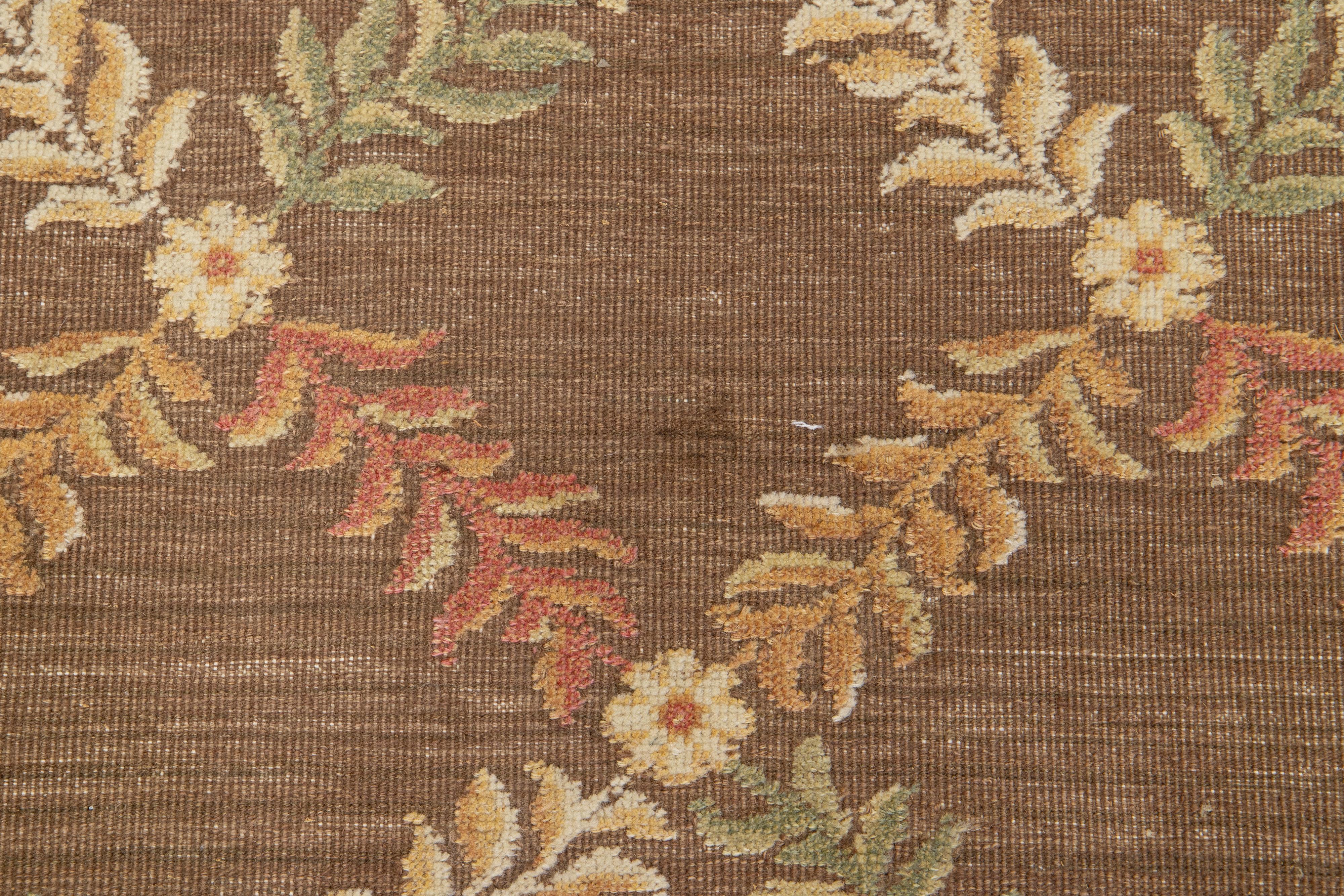Indian Transitional Basserabian Flatweave Brown Wool Rug With French Design For Sale