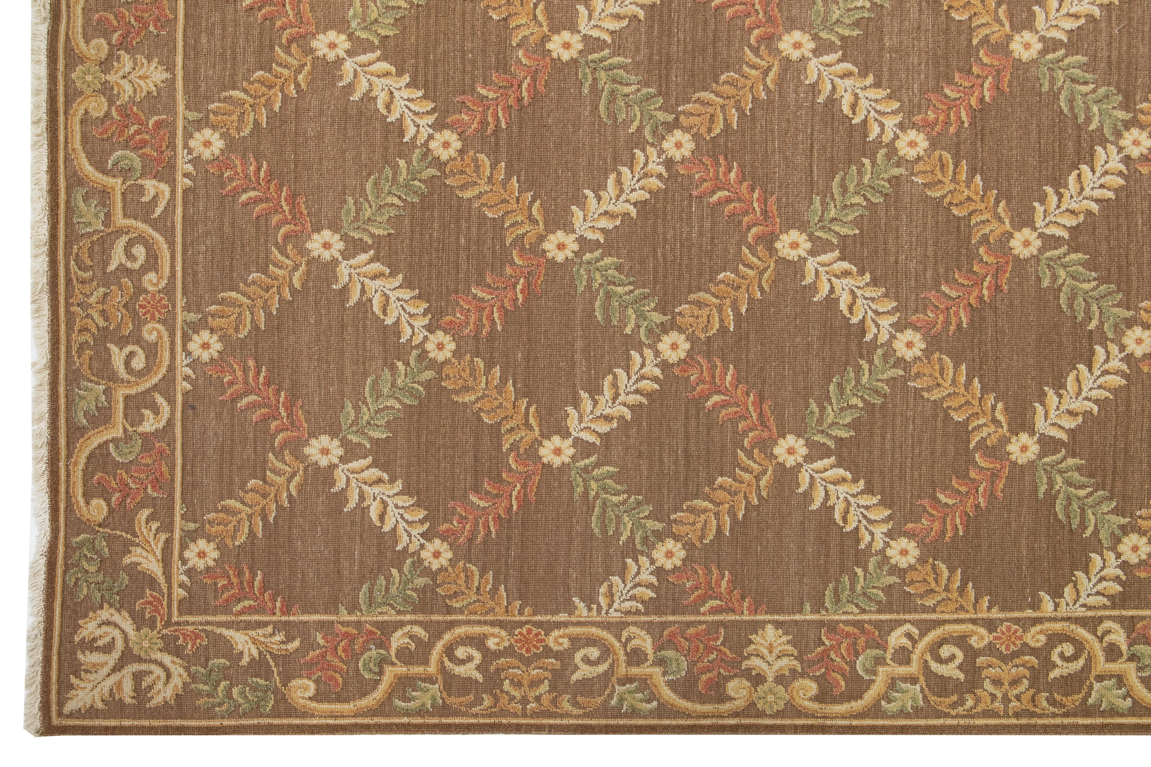 Transitional Basserabian Flatweave Brown Wool Rug With French Design For Sale 2