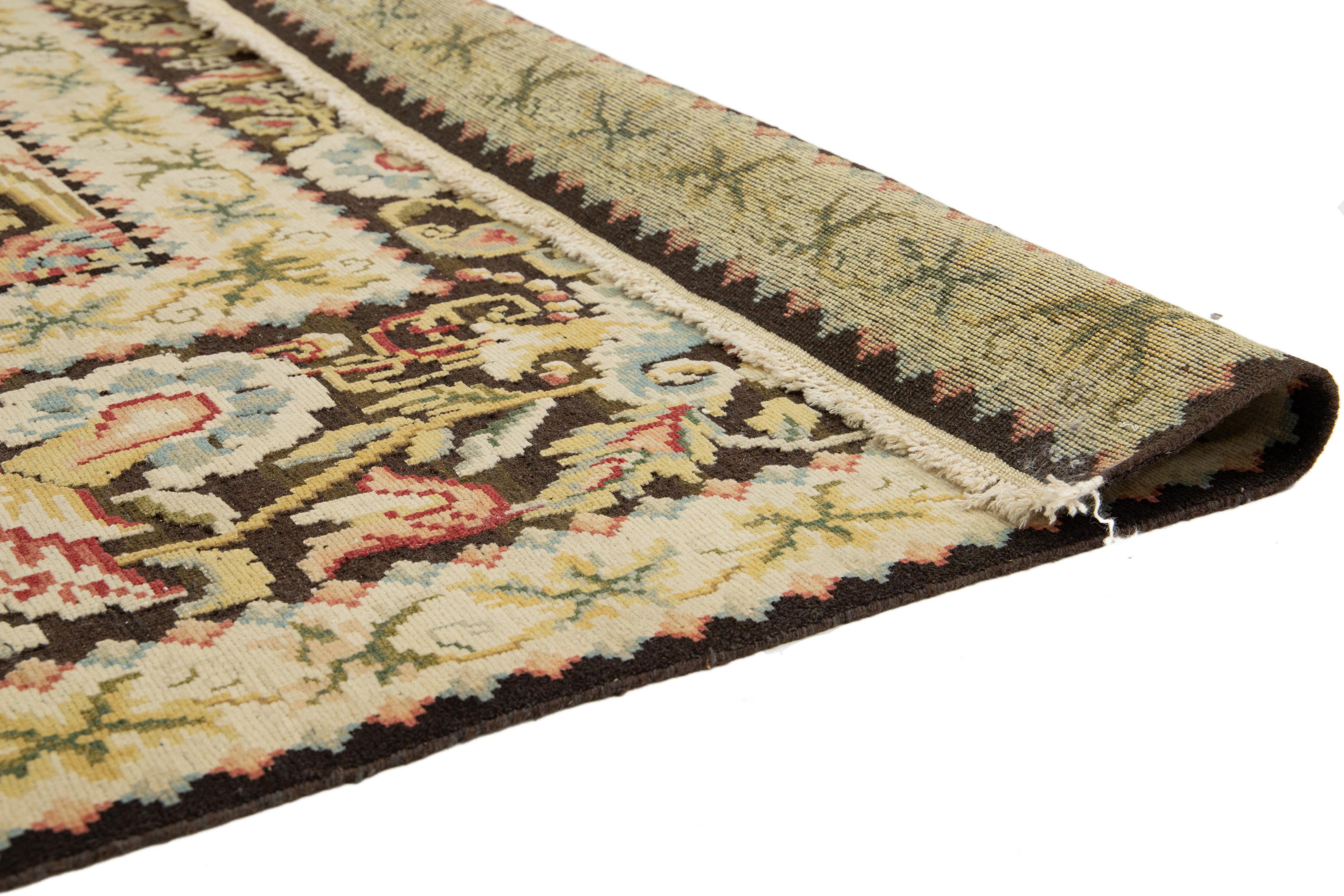 Spanish Colonial Transitional Basserabian Flatweave Wool Rug With French Motifs For Sale