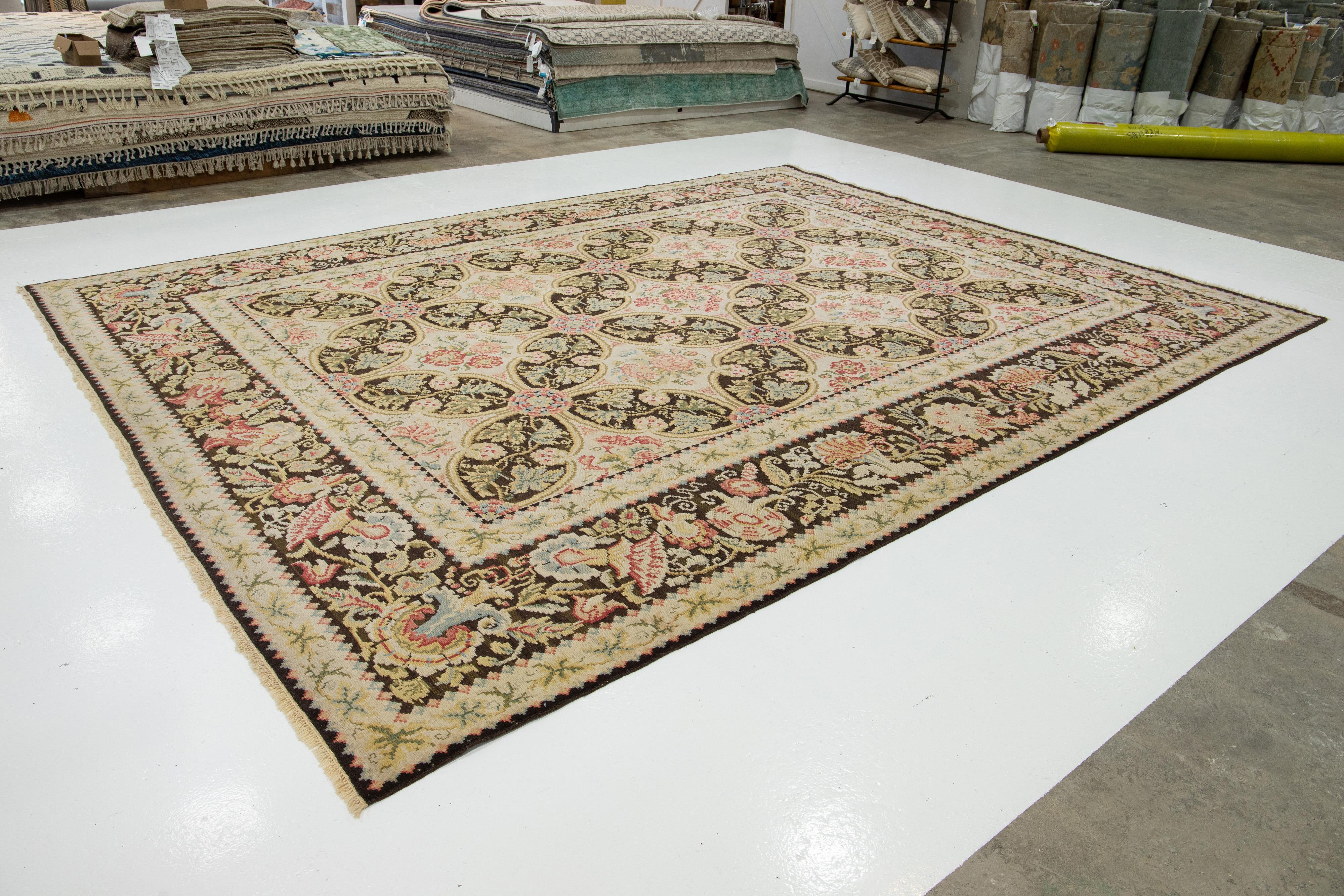 Romanian Transitional Basserabian Flatweave Wool Rug With French Motifs For Sale