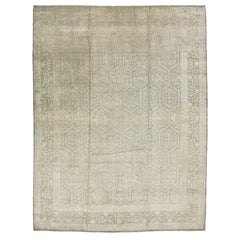 Tappeto di transizione beige fatto a mano in lana e seta con design/One