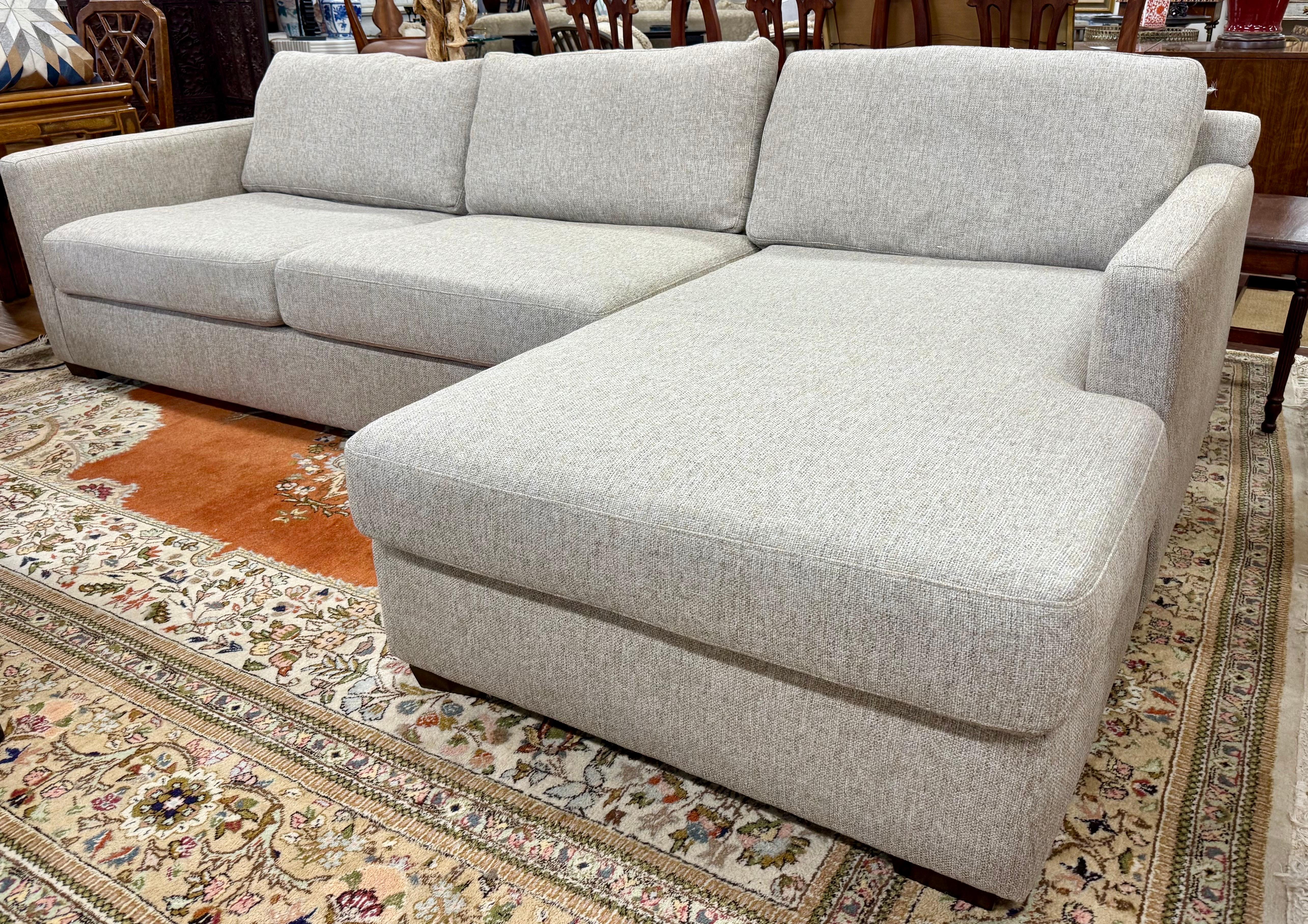 Contemporary Transitional Beige Linen Four Hands 2-PC Sectional Sofa For Sale