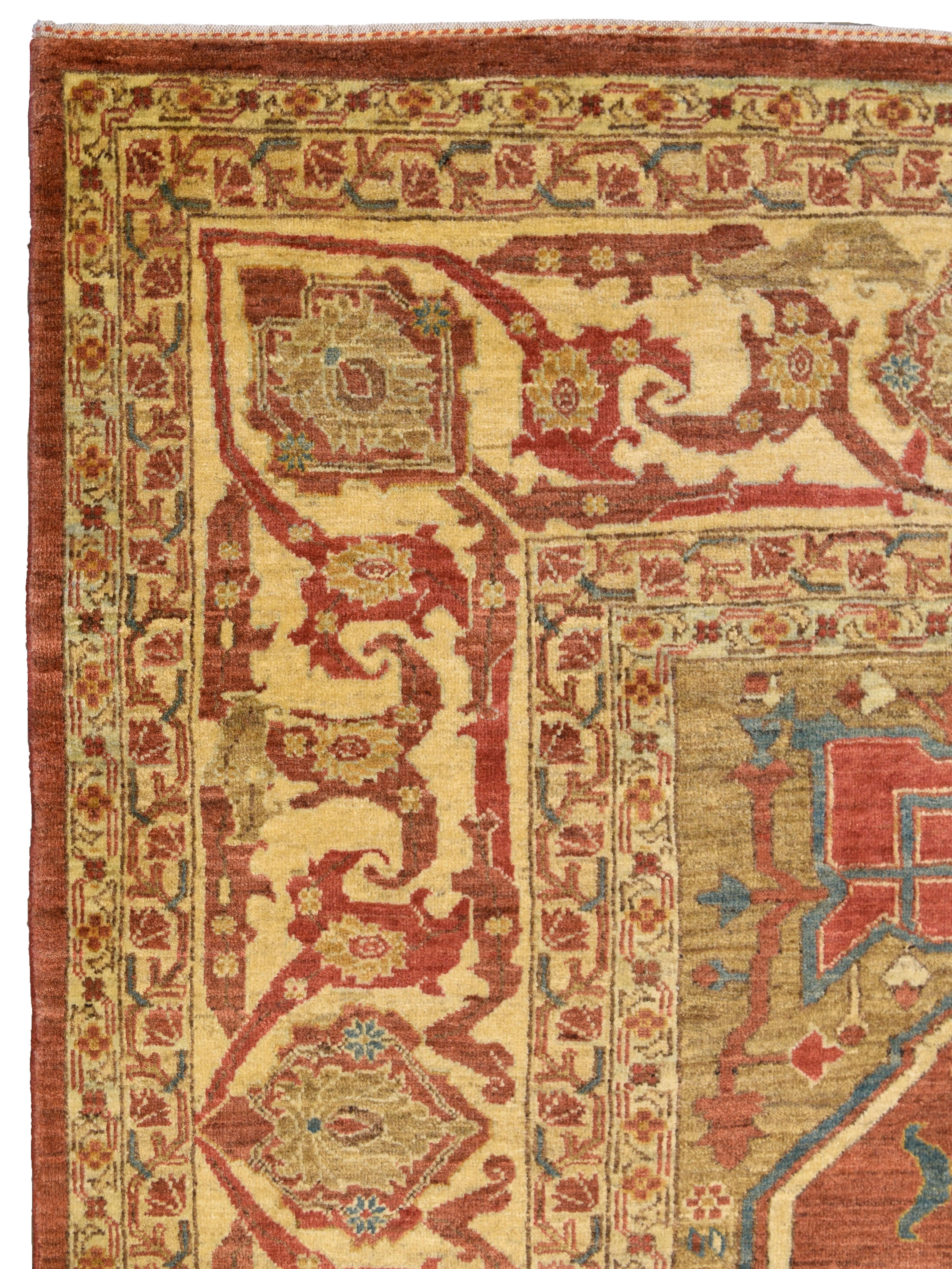 Hand-Knotted, Wool Transitional Bidjar Heriz Rug, Red, Taupe, Blue,  9’ x 12’ For Sale 3