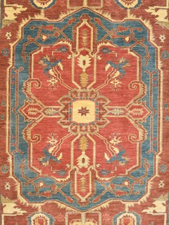 Hand-Knotted, Wool Transitional Bidjar Heriz Rug, Red, Taupe, Blue,  9’ x 12’