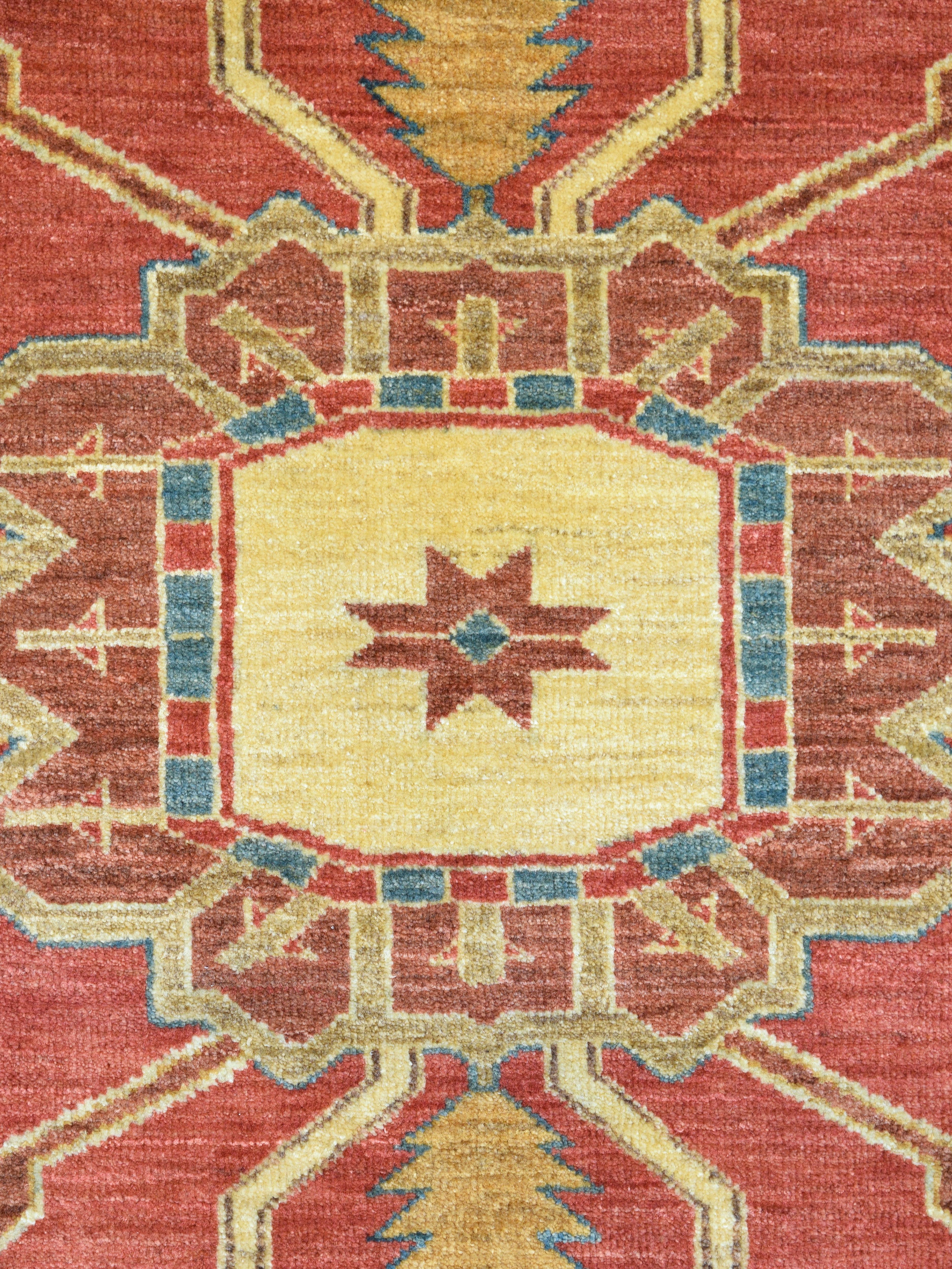 Persian Hand-Knotted, Wool Transitional Bidjar Heriz Rug, Red, Taupe, Blue,  9’ x 12’ For Sale