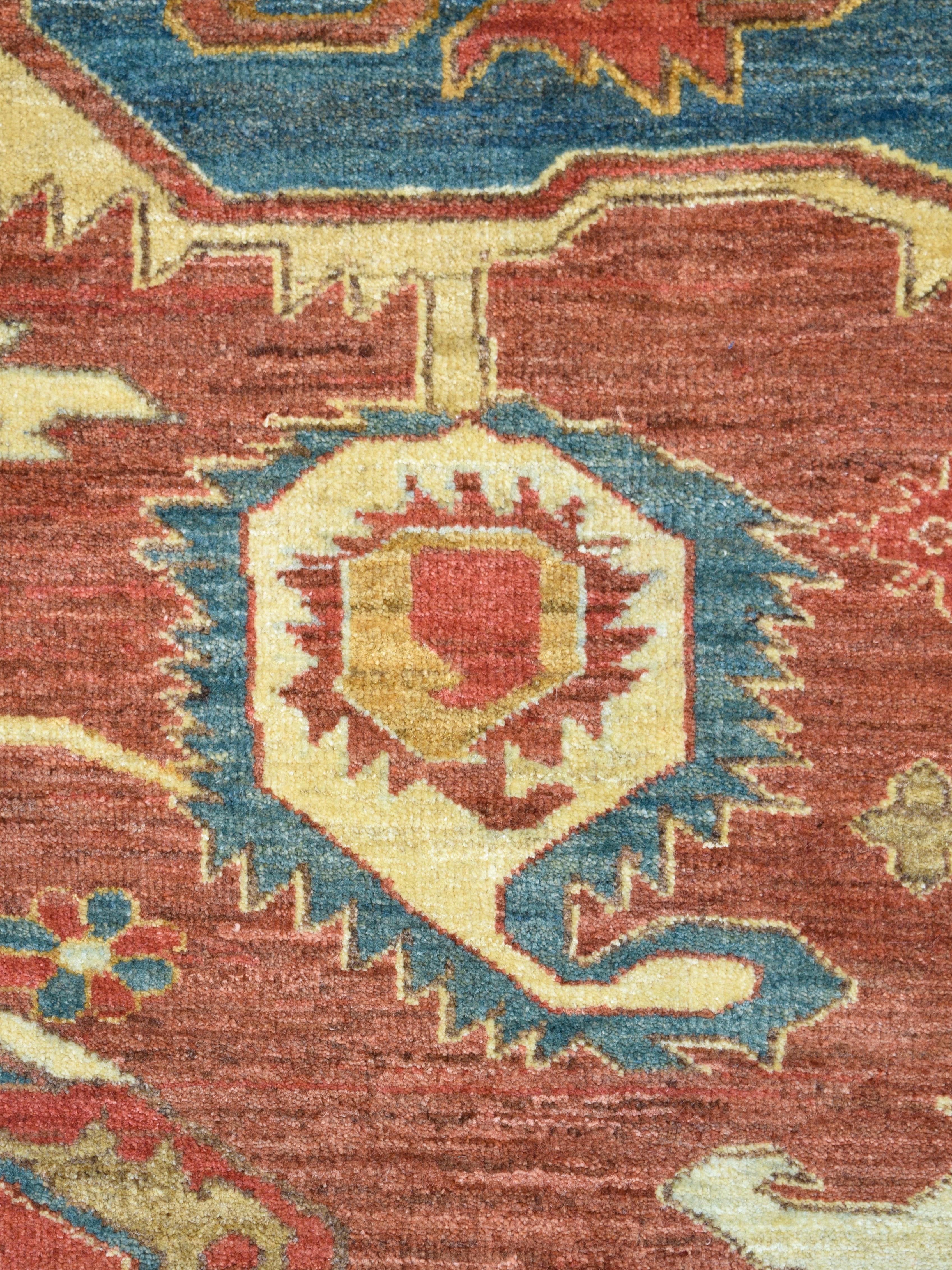 Hand-Knotted, Wool Transitional Bidjar Heriz Rug, Red, Taupe, Blue,  9’ x 12’ In New Condition For Sale In New York, NY