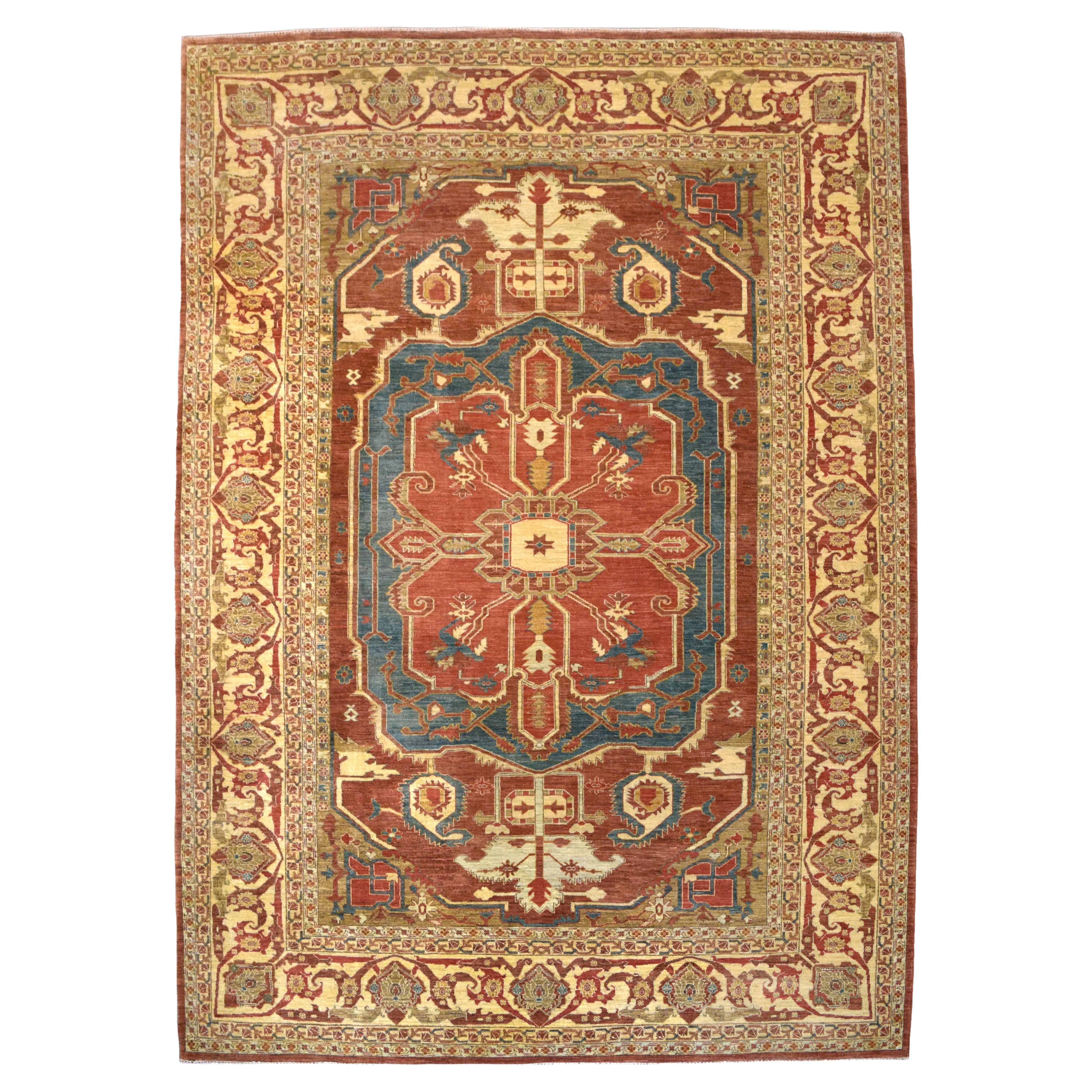 Hand-Knotted, Wool Transitional Bidjar Heriz Rug, Red, Taupe, Blue,  9’ x 12’ For Sale