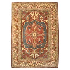 Tapis Bidjar Heriz transitionnel noué à la main, rouge, taupe, bleu,  9' x 12'