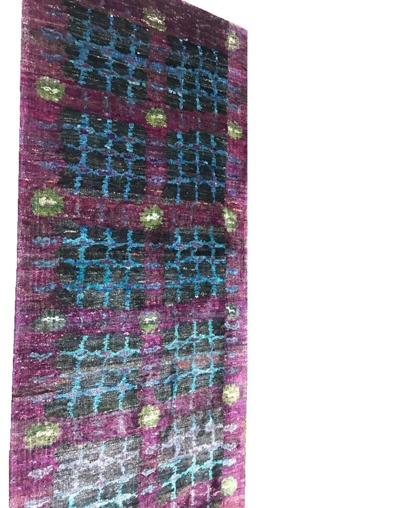 Transitional Black Purple Turquoise Hand-Knotted Natural Silk Eco-Friendly Rug In New Condition In New York, NY