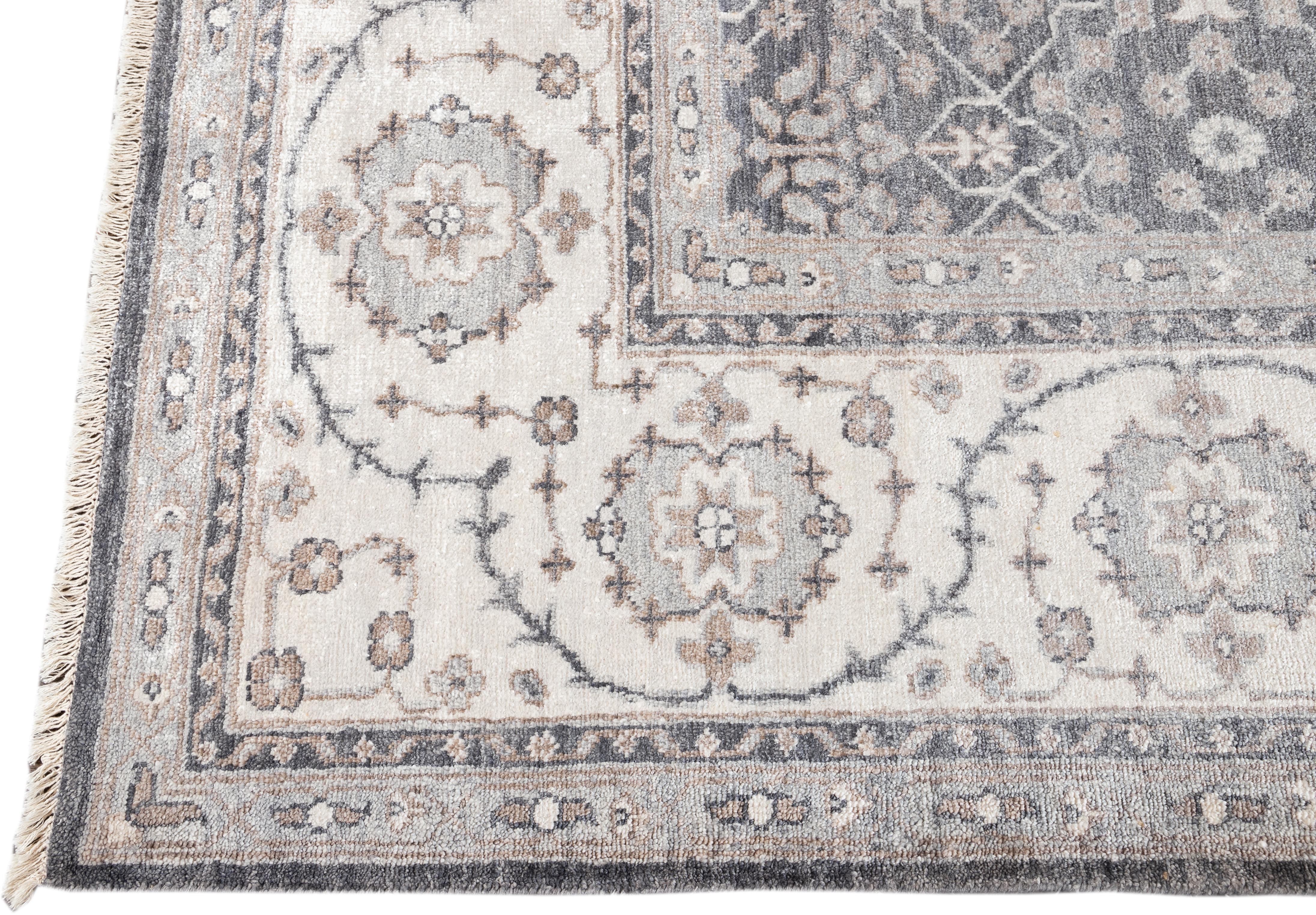 Hand-Knotted Transitional Blue & Ivory Silk Area Rug
