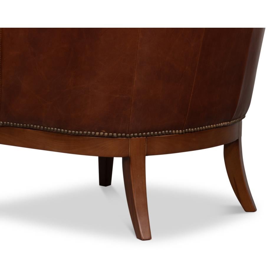 Transitional Brown Leather Wing Chair en vente 3