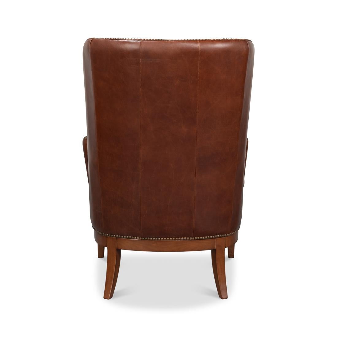 Transitional Brown Leather Wing Chair Neuf - En vente à Westwood, NJ