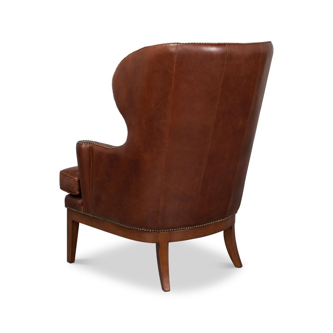 XXIe siècle et contemporain Transitional Brown Leather Wing Chair en vente