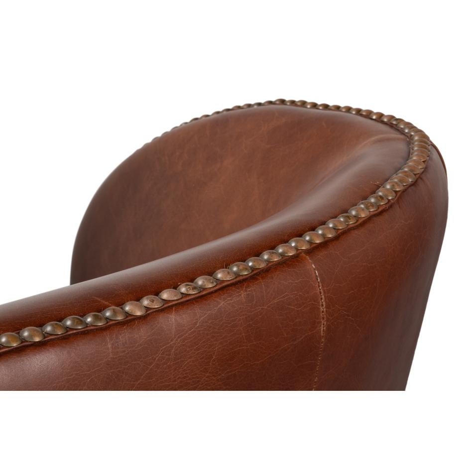 Transitional Brown Leather Wing Chair en vente 1