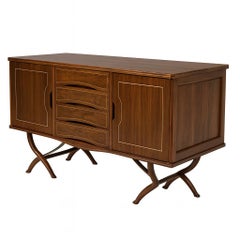 Transitional Credenza in Solid Walnut with Brass Inlay