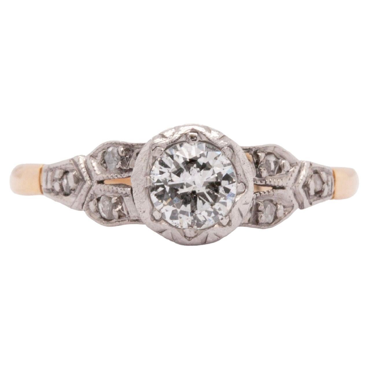 Transitional Cut Diamond 18ct White Gold & Platinum Engagement Ring, c.1950's