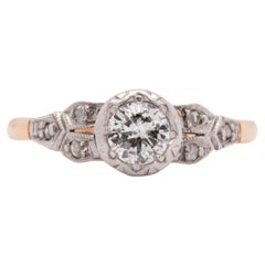 Verlobungsring mit Diamanten im Übergangsschliff aus 18 Karat Weißgold und Platin, ca. 1950er Jahre