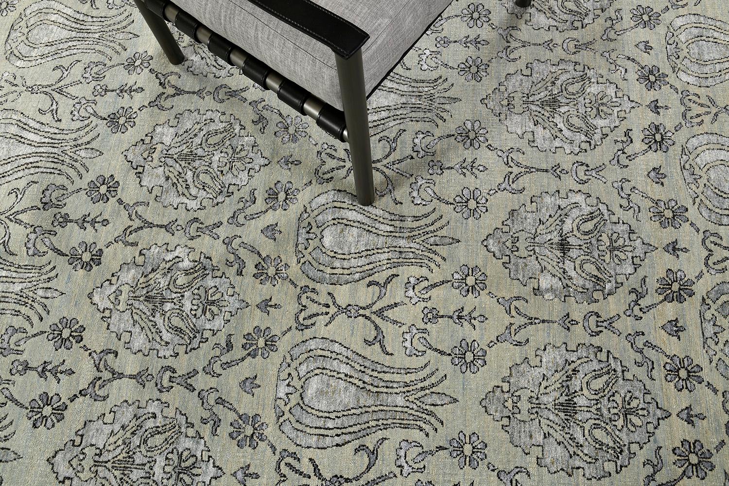 Hand-Knotted Transitional Design Wool & Silk Rug