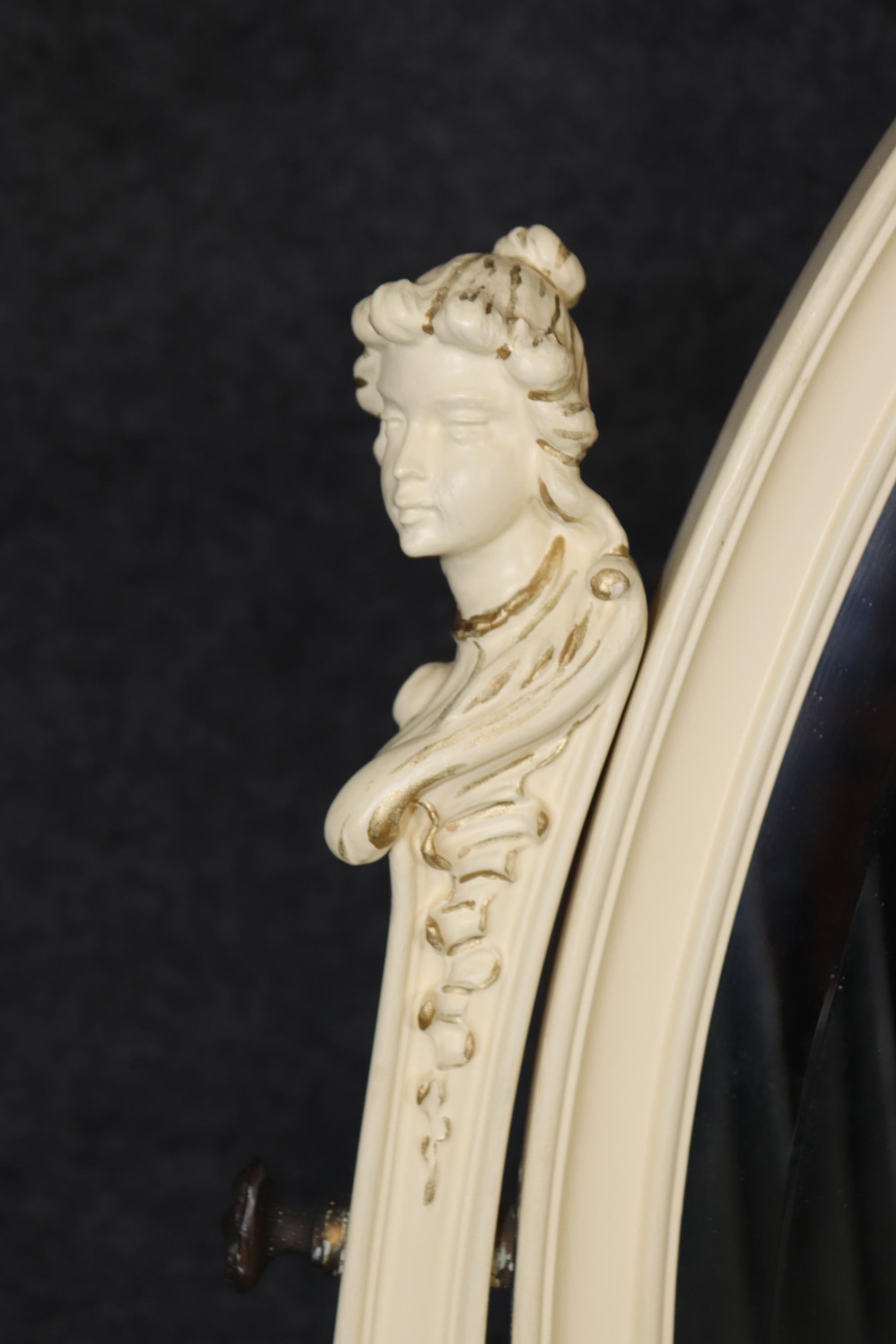 Transitional French Louis XV Art Nouveau Figural Painted Dresser with Mirror In Good Condition For Sale In Swedesboro, NJ