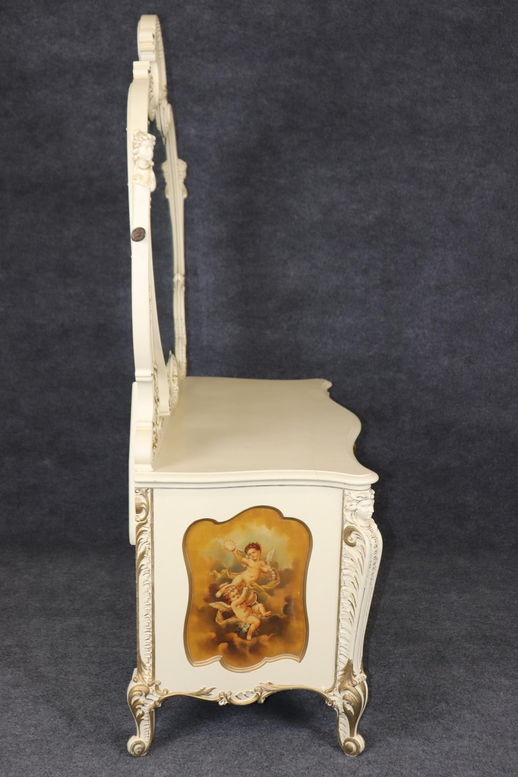 Early 20th Century Transitional French Louis XV Art Nouveau Figural Painted Dresser with Mirror For Sale