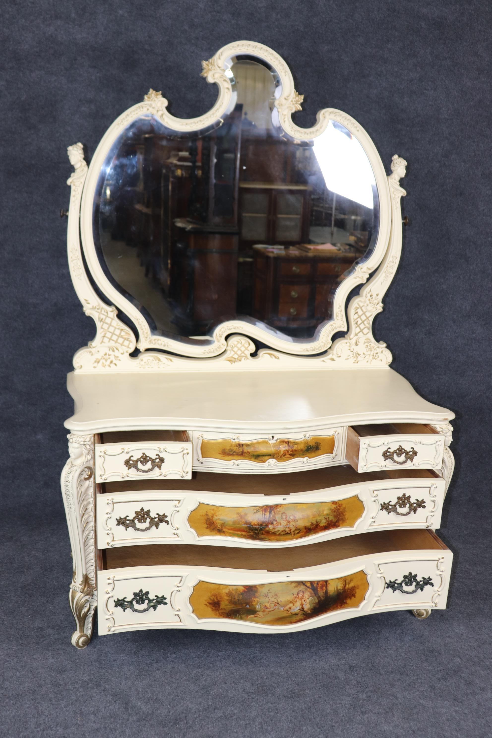Transitional French Louis XV Art Nouveau Figural Painted Dresser with Mirror For Sale 1