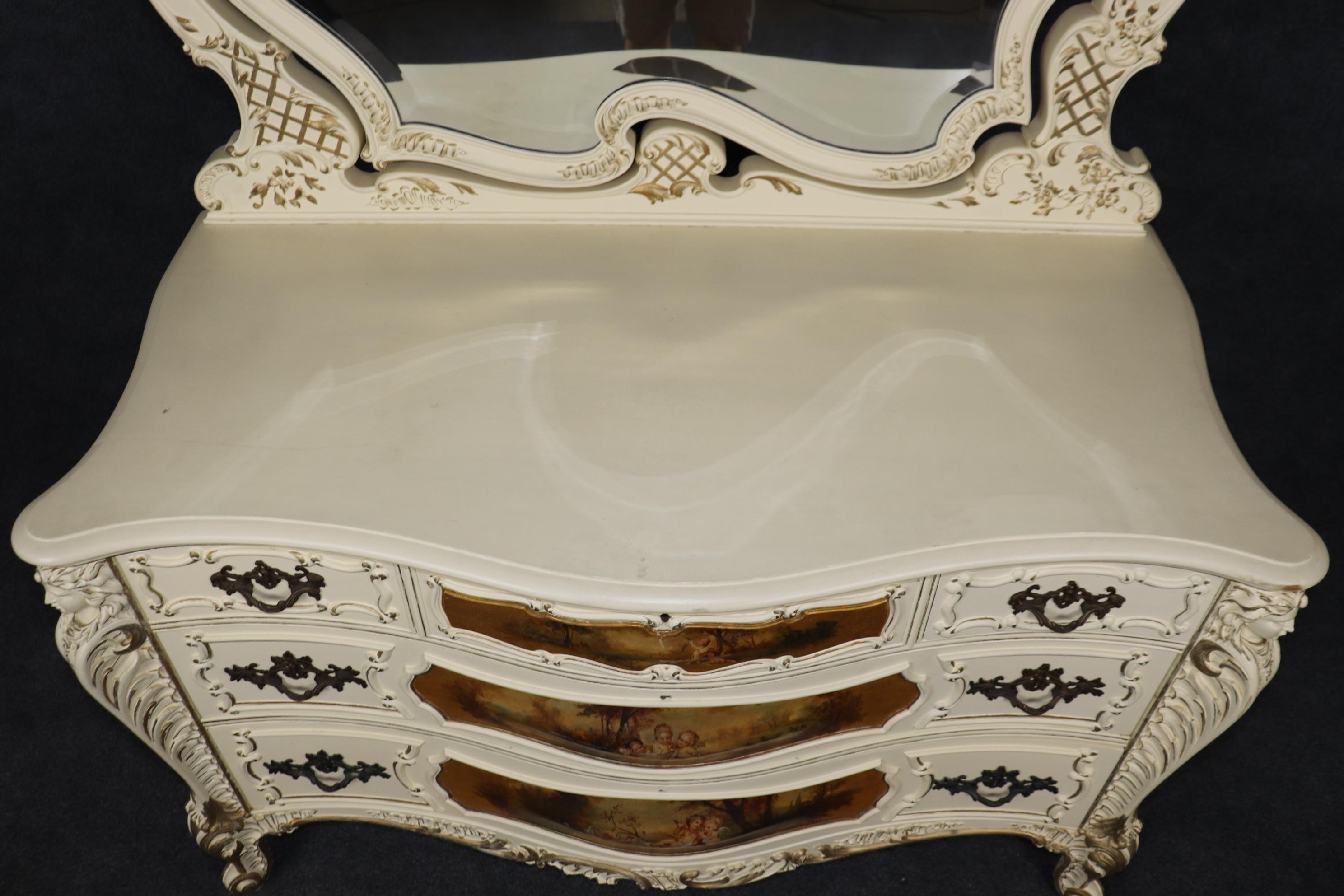 Transitional French Louis XV Art Nouveau Figural Painted Dresser with Mirror For Sale 3