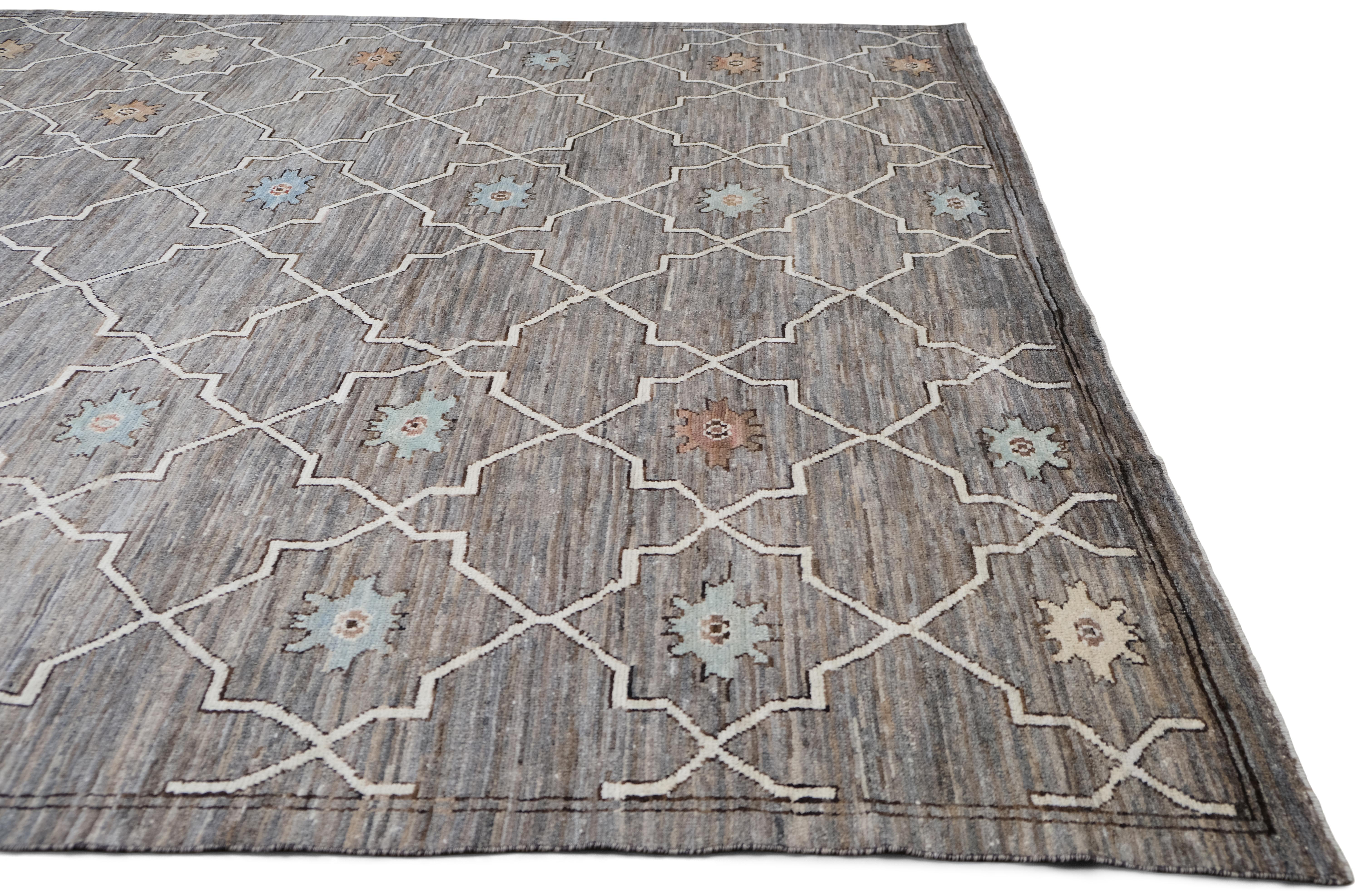 Tribal Tapis géométrique transitionnel en laine 10'x14' en vente