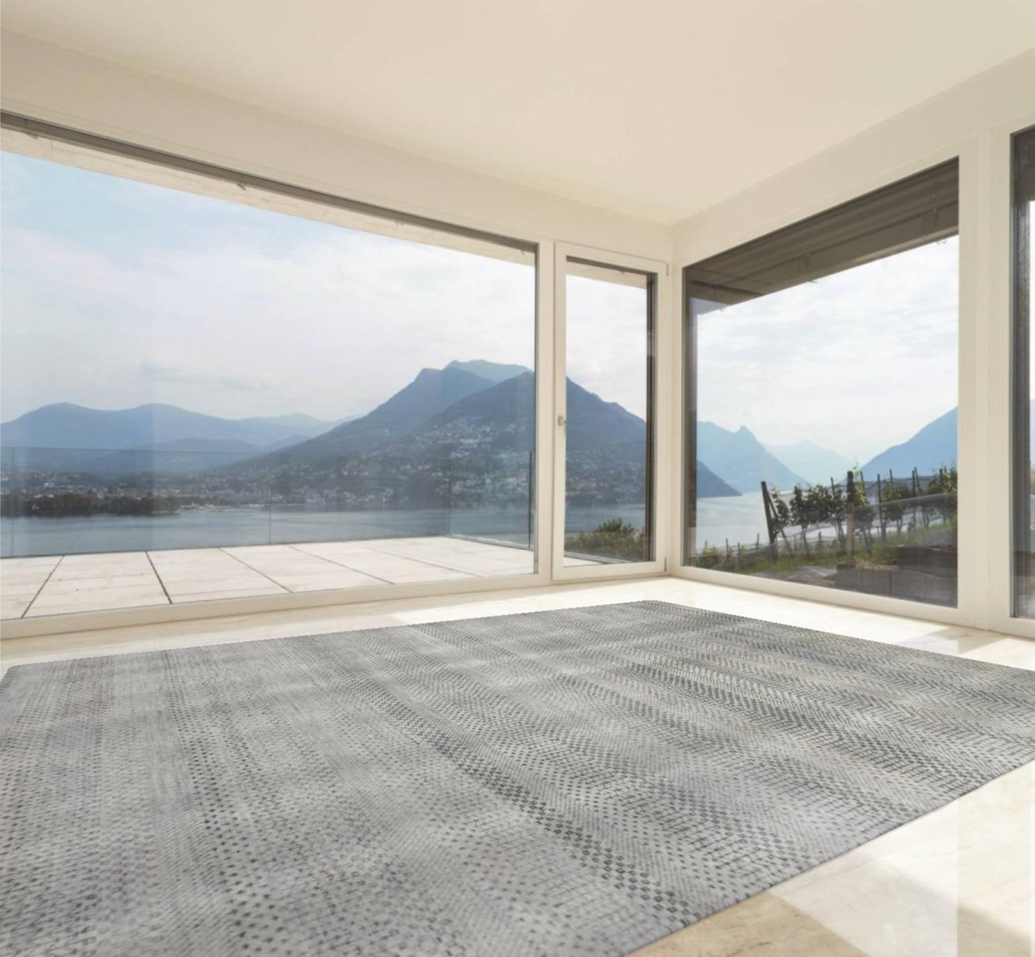 30333 New Transitional Gray Area Rug with Minimalist Pattern, Contemporary Bauhaus Design 08'10 x 11'10. Striking in its style and delicate beauty, this transitional gray area rug features a subtle geometric pattern with contemporary minimalist