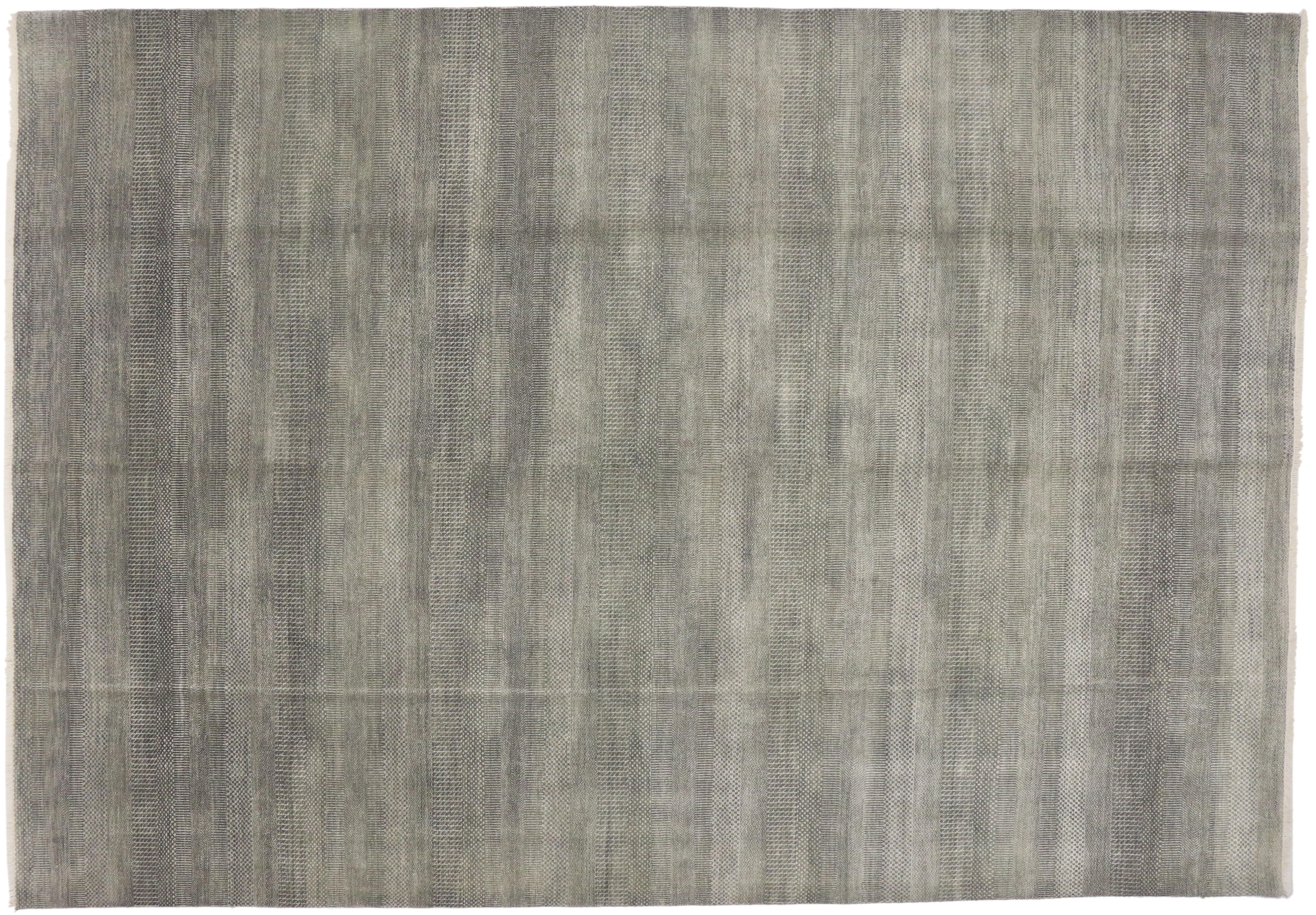 30014 Transitional Gray Area Rug with Minimalist Style, Contemporary Bauhaus Design 09'10 x 14'02. Striking in its style and delicate beauty, this transitional gray area rug features a subtle geometric pattern with contemporary minimalist style. The